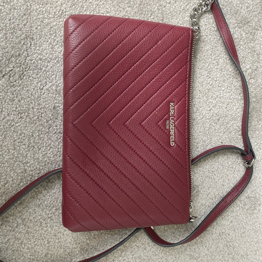 Karl Lagerfeld Burgundy chevron quilted bag. SOLD